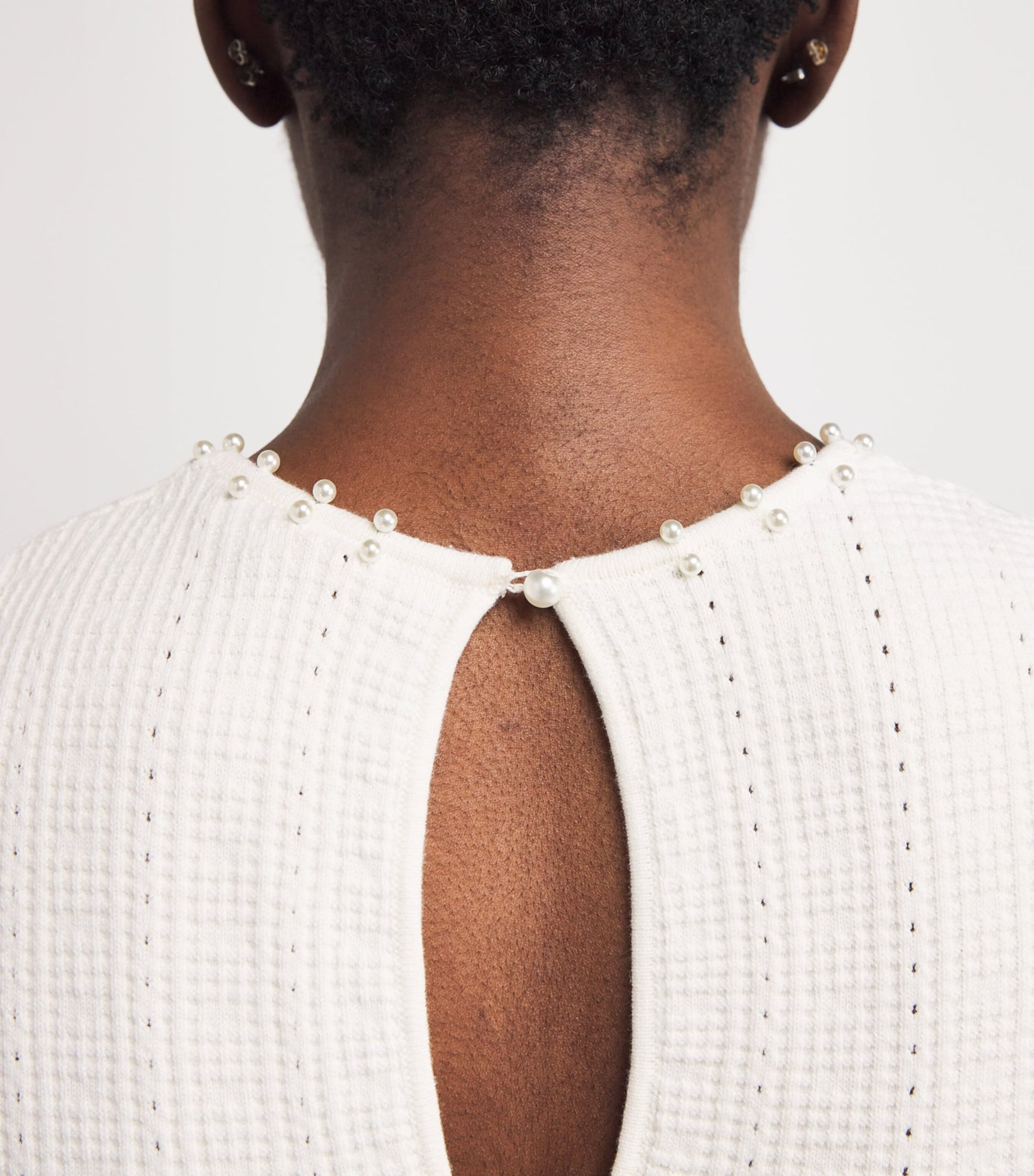 Maje White Pointelle Beaded Midi Dress