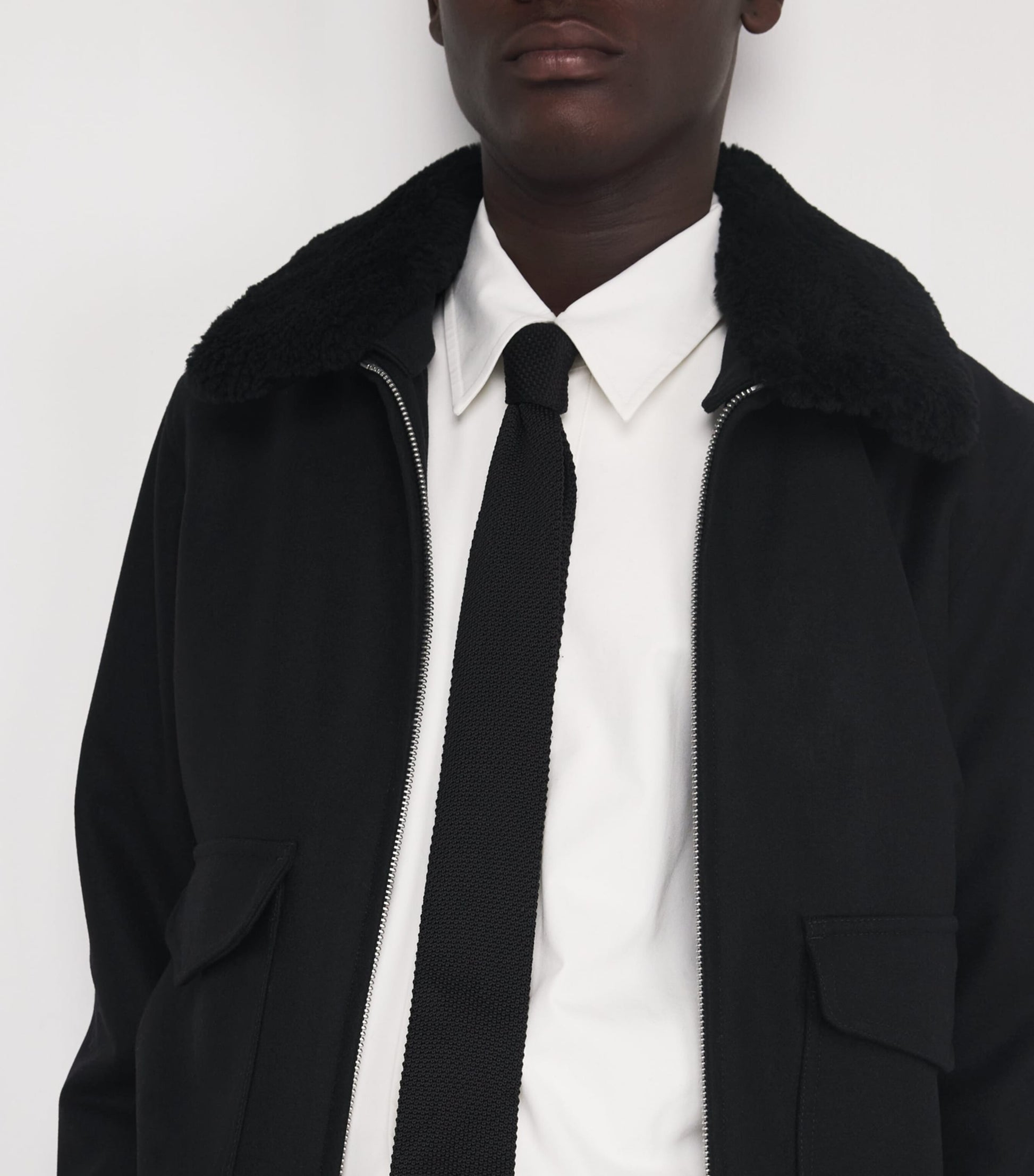 Black Wool-Blend Bomber Jacket