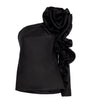 Carolina Herrera Black Silk Asymmetric Rosette Top