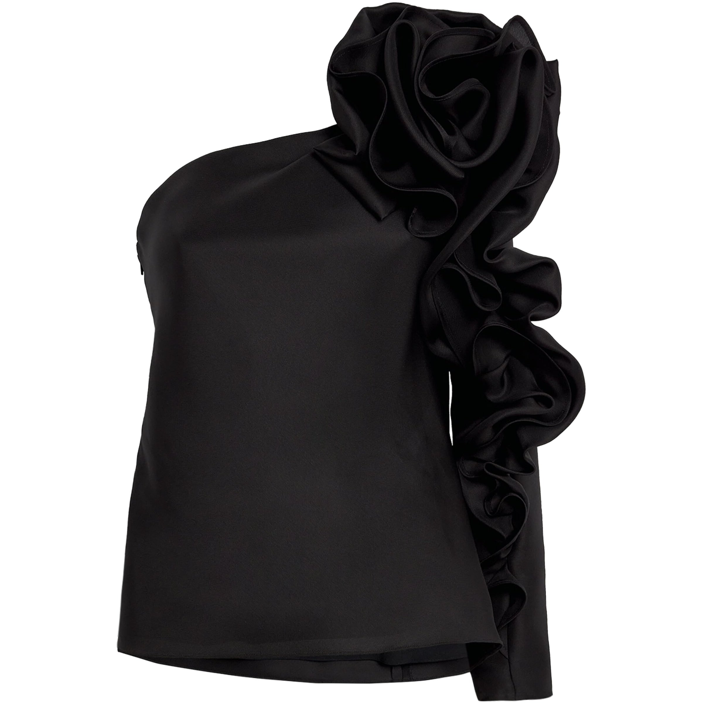 Carolina Herrera Black Silk Asymmetric Rosette Top