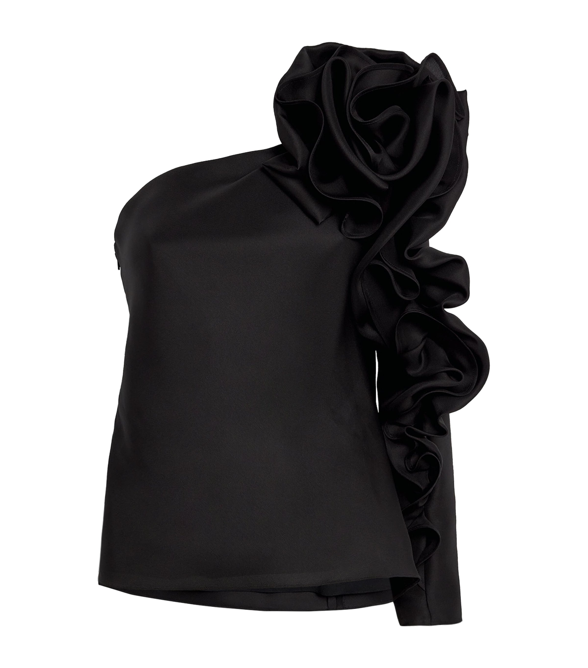 Carolina Herrera Black Silk Asymmetric Rosette Top