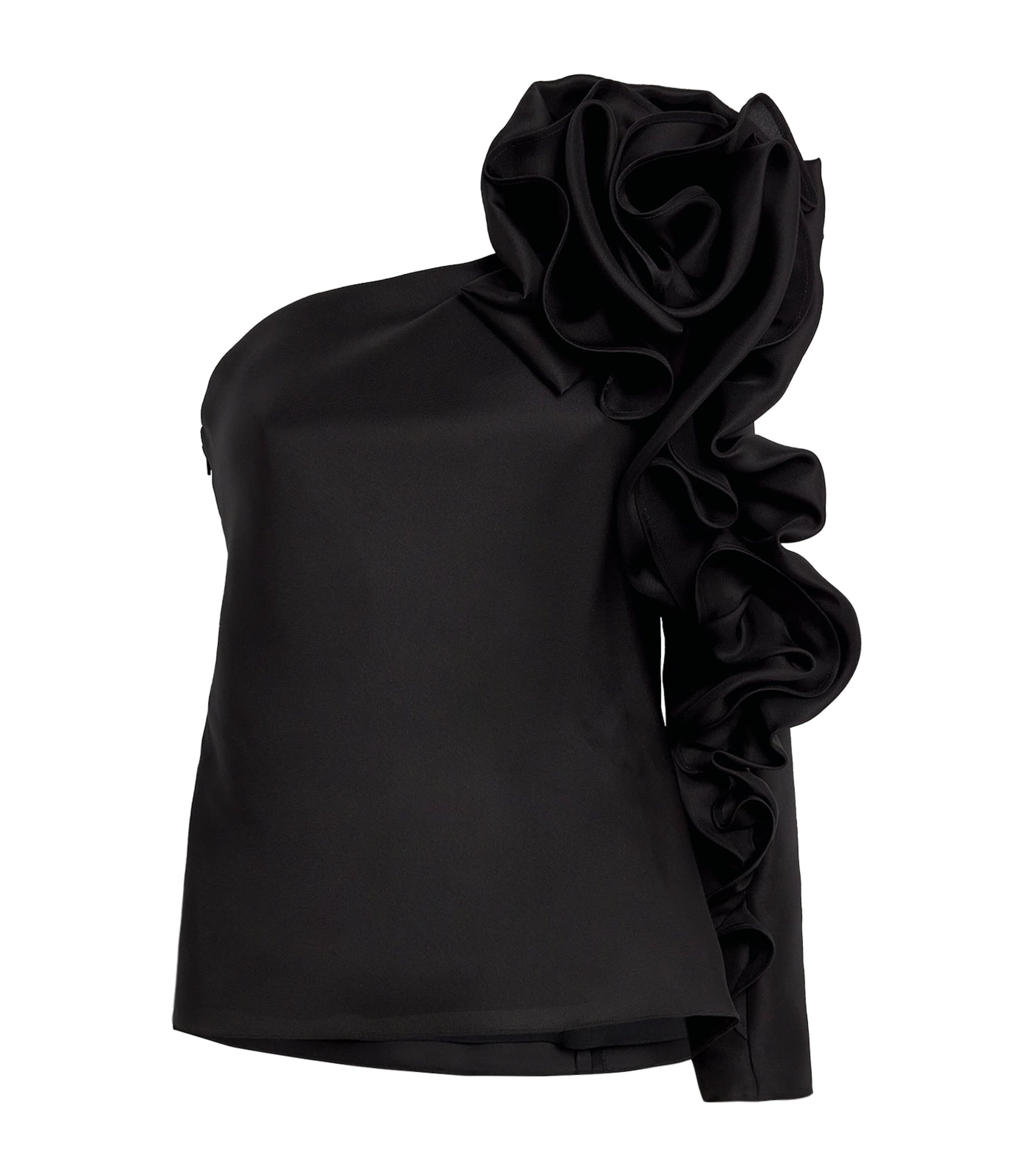 Carolina Herrera Black Silk Asymmetric Rosette Top