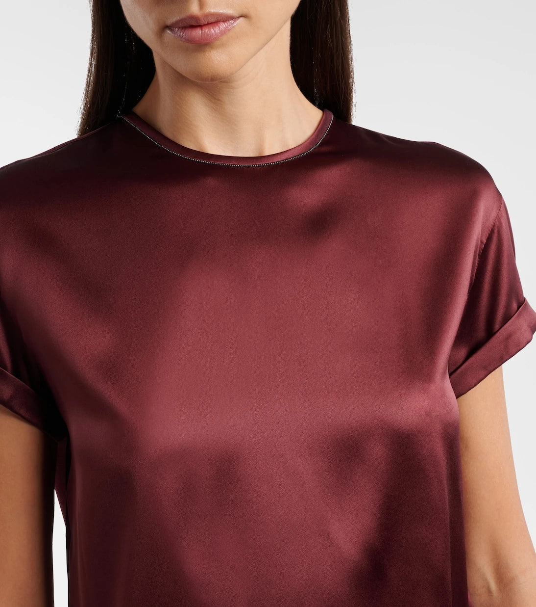 Brunello Cucinelli - Monili silk-blend satin T-shirt