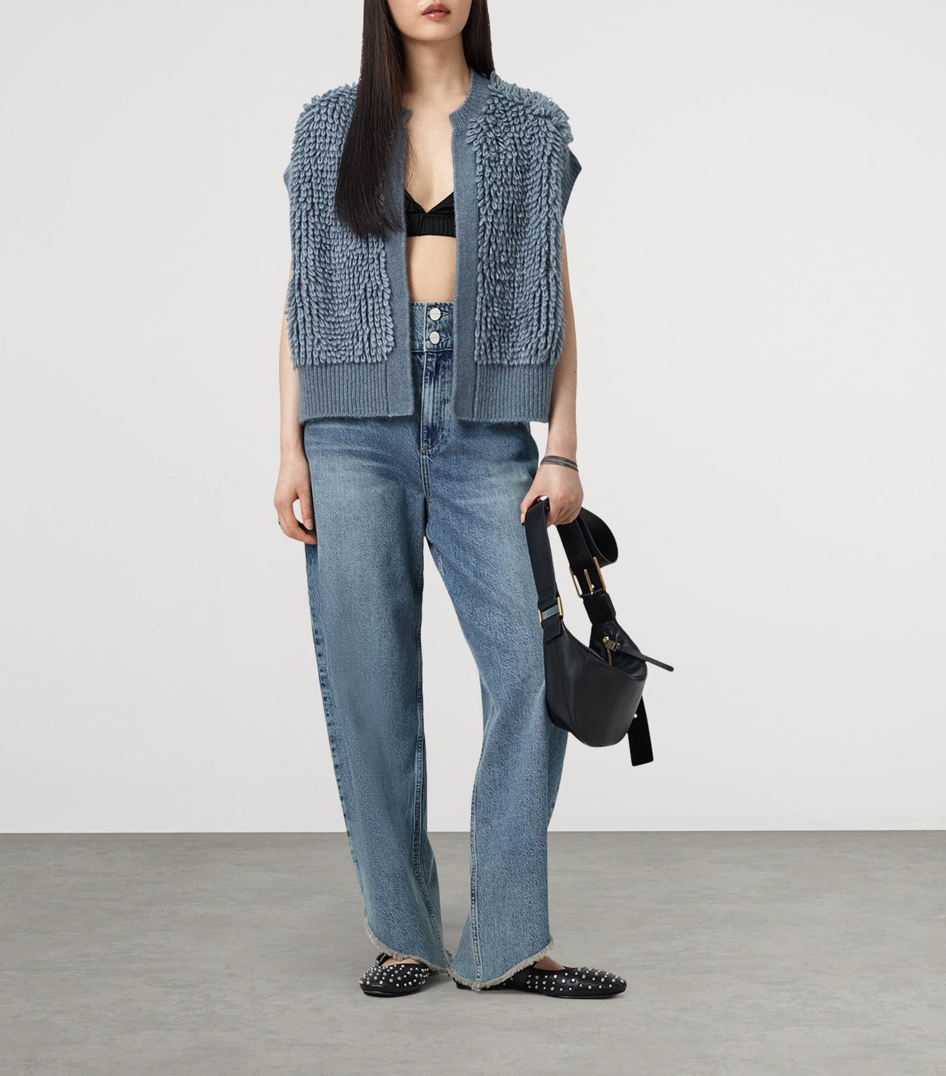 Wool-Blend Open-Front Elias Gilet SLATE BLUE