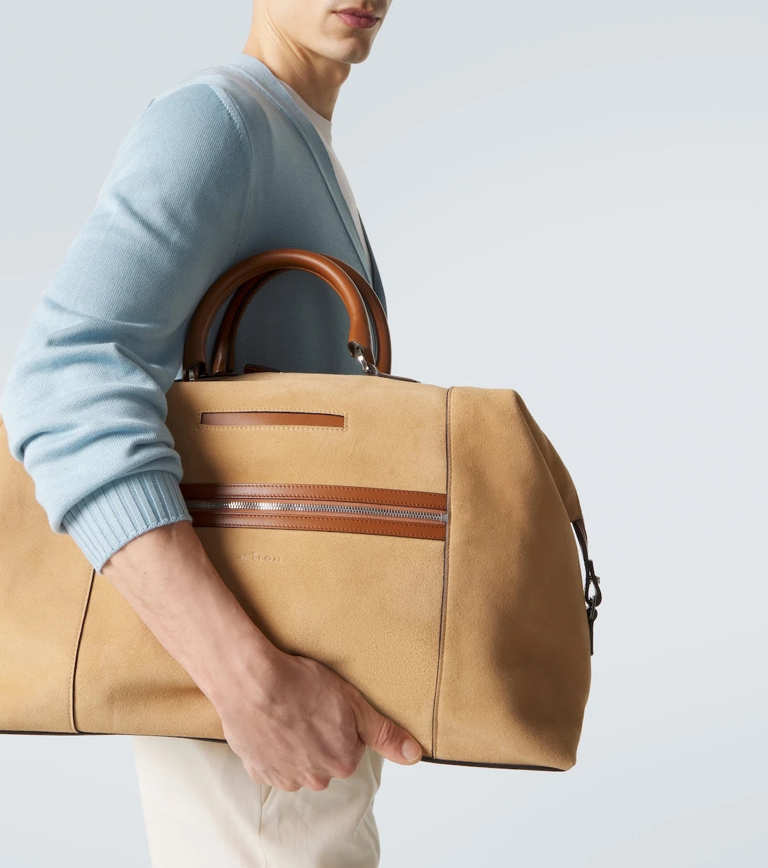 Kiton - Leather-trimmed suede duffel bag