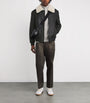 Moose Knuckles Black Shearling-Trim Leather Bomber Jacket