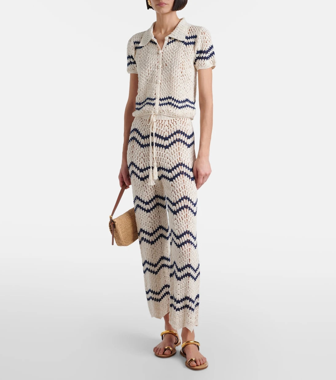 Anna Kosturova - Nautical chevron crochet cotton shirt