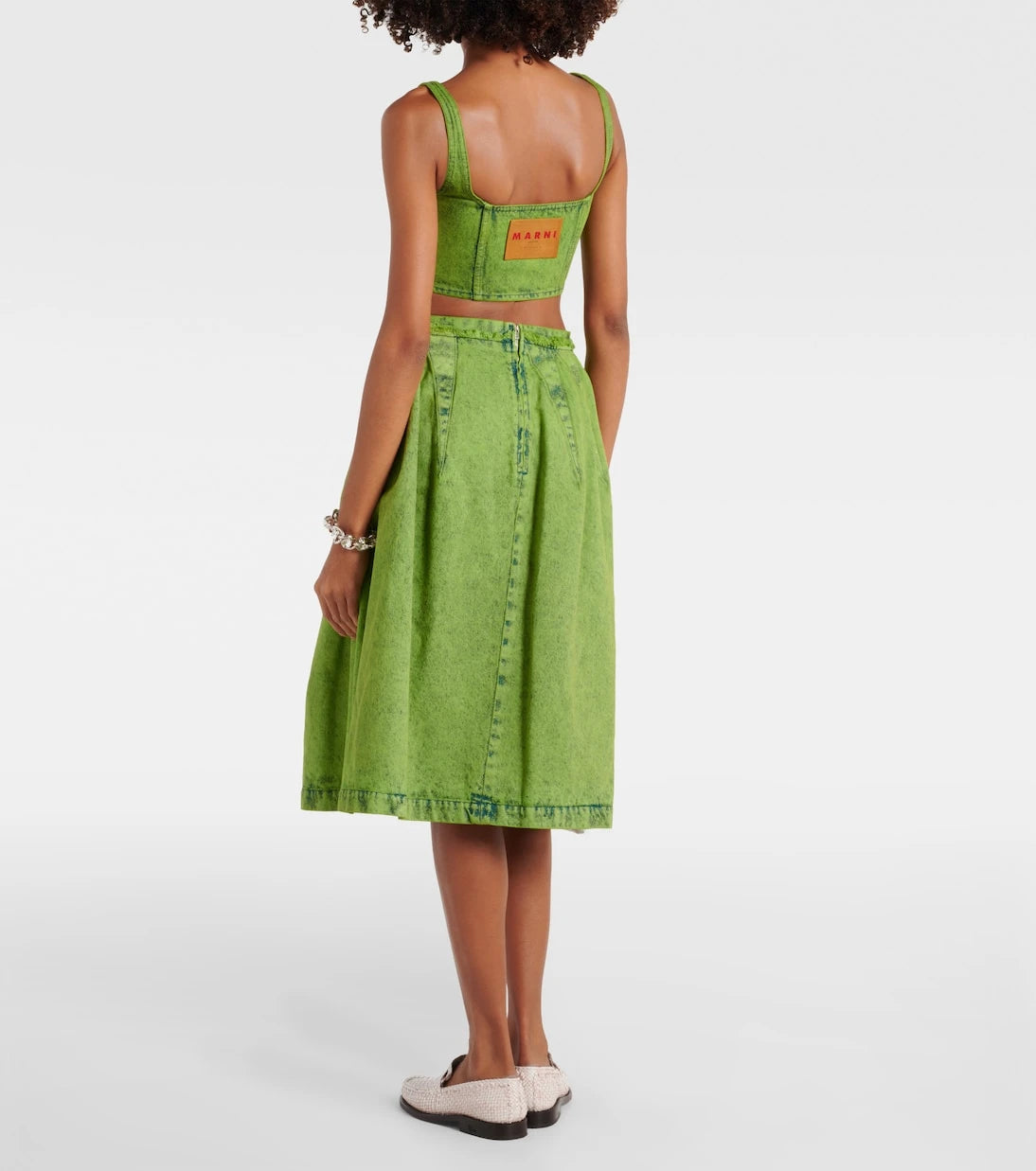 Marni - Pleated denim midi skirt