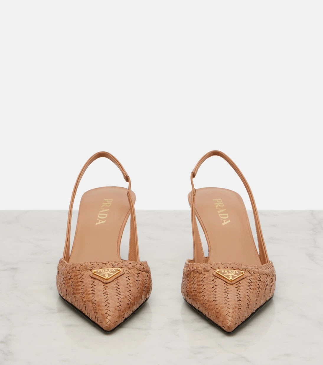 Prada - Woven leather slingback pumps