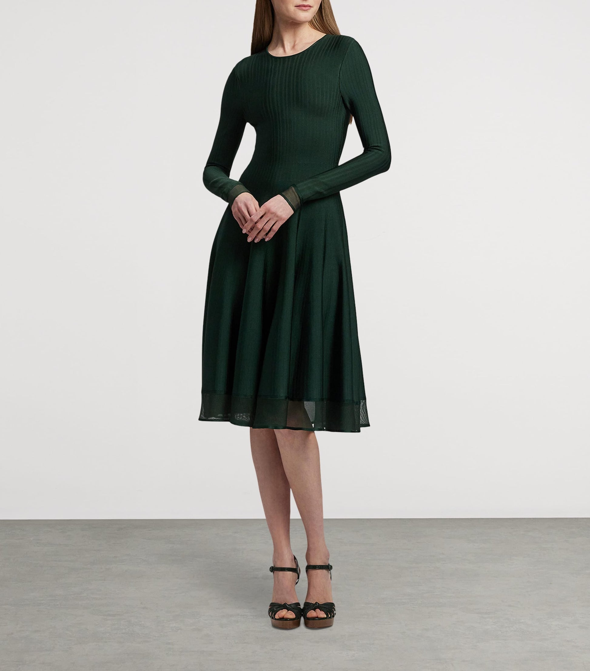 Ralph Lauren Collection Green Sheer Edge Midi Dress