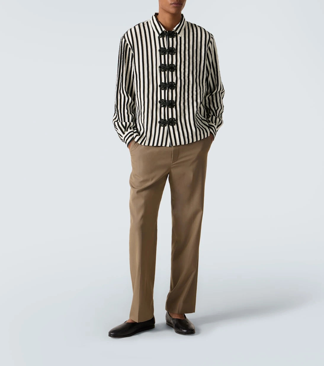 Bode - Striped velvet-trimmed silk shirt