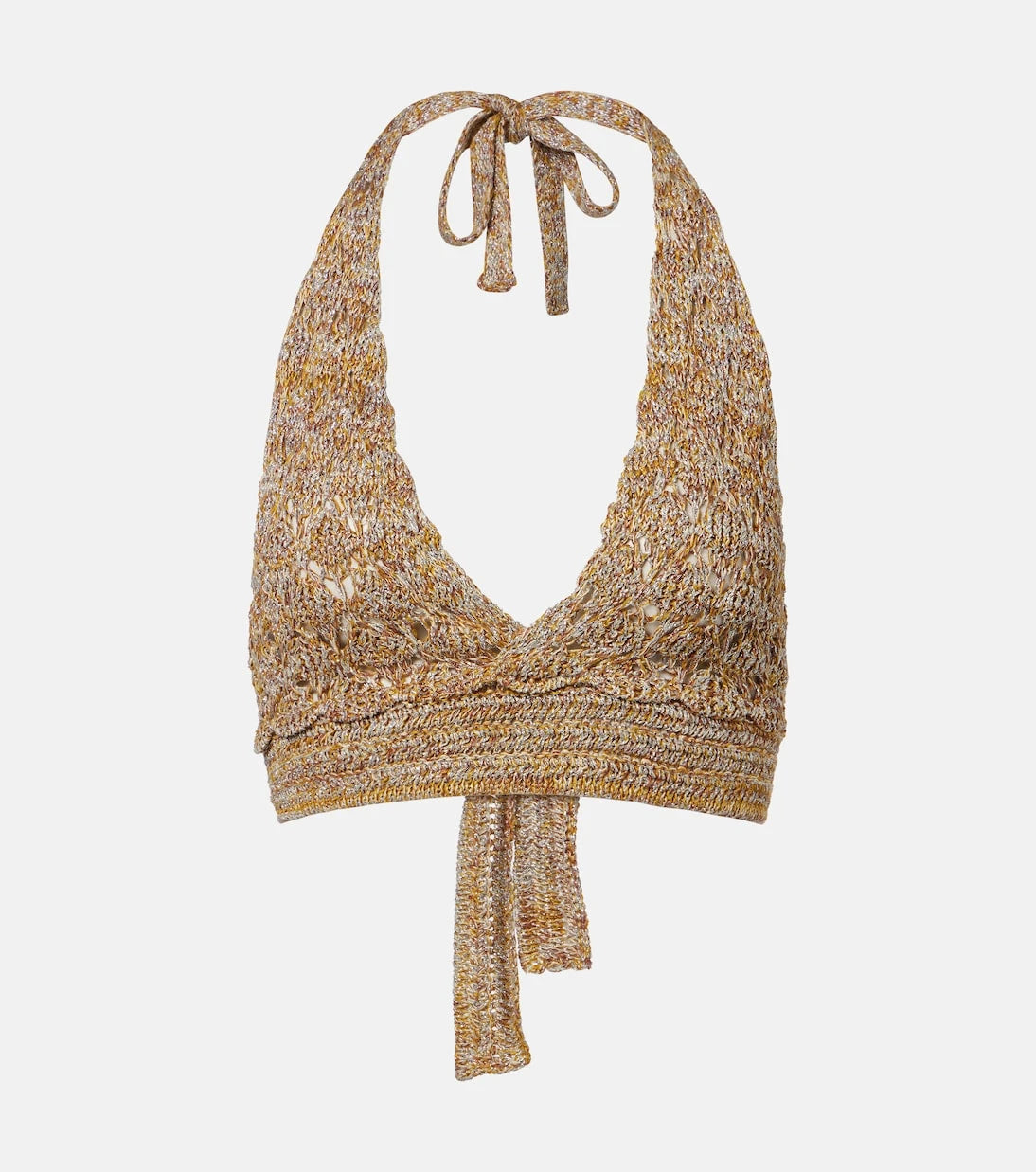 Valentino - Open-knit linen-blend lamé crop top