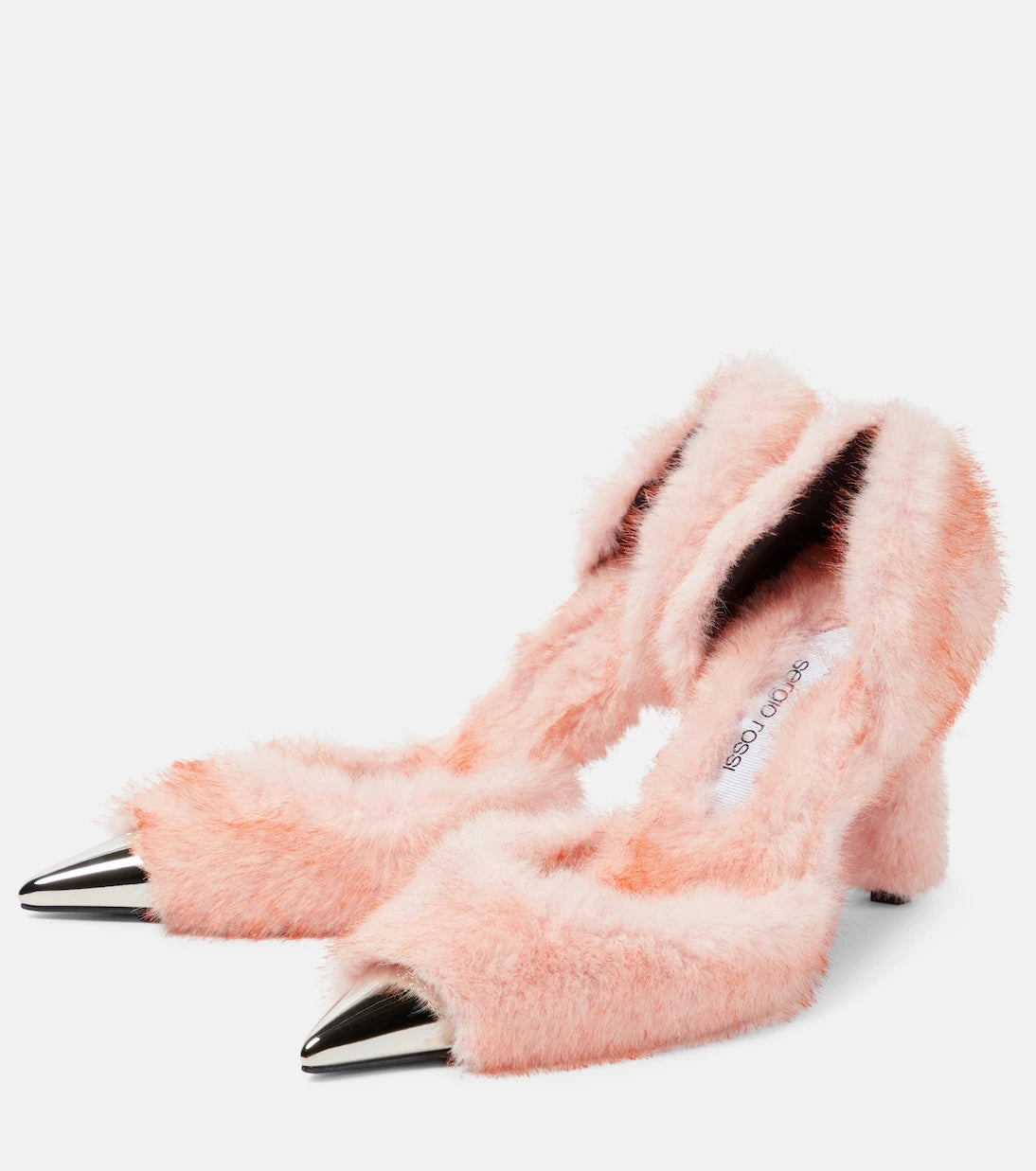 Area - Dagger faux fur-trimmed pumps