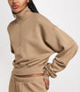 ÉTERNE Beige Cotton-Blend Half-Zip Cropped Sweatshirt