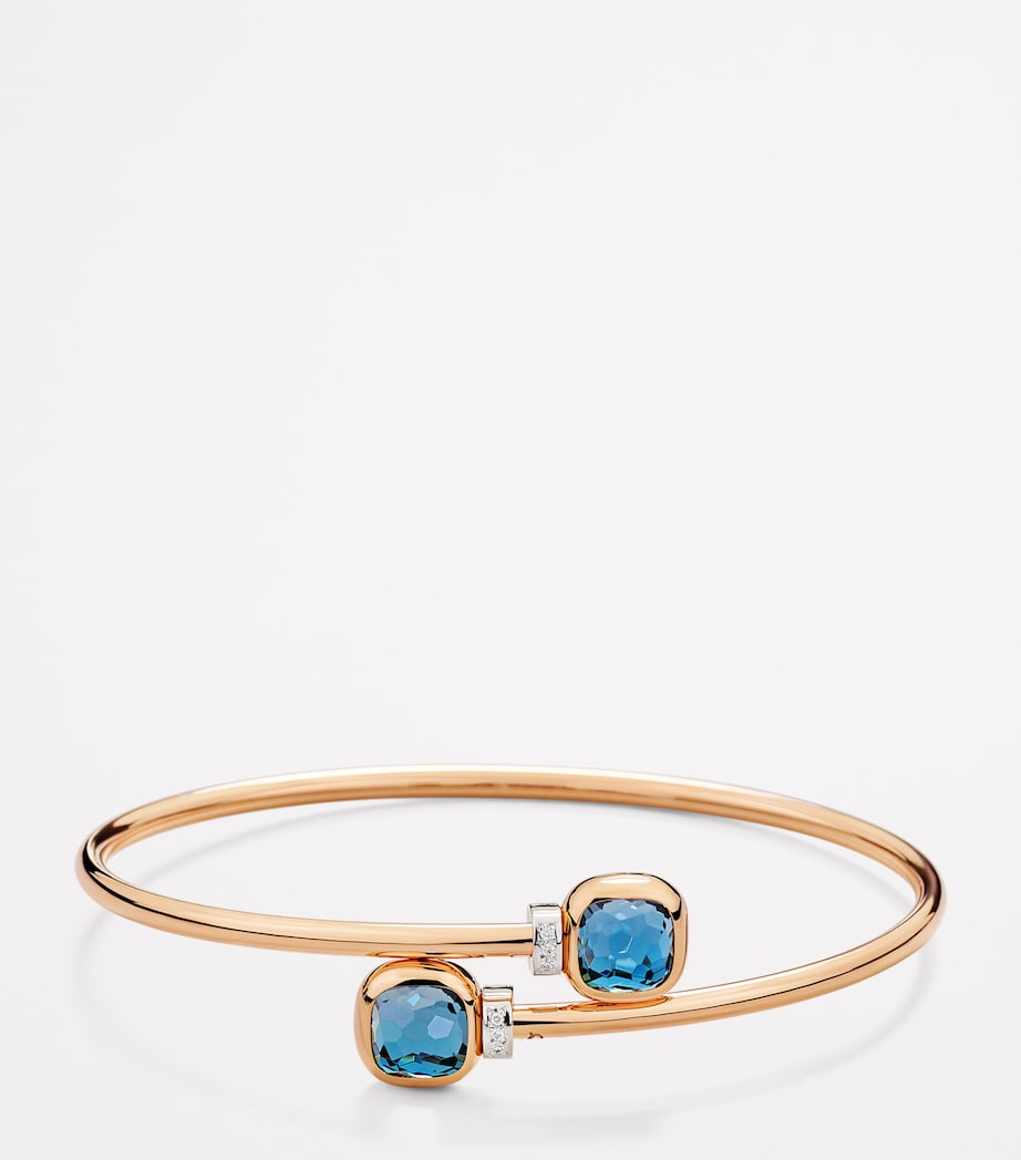 Mixed Gold, Blue Topaz and Diamond Nudo Bangle