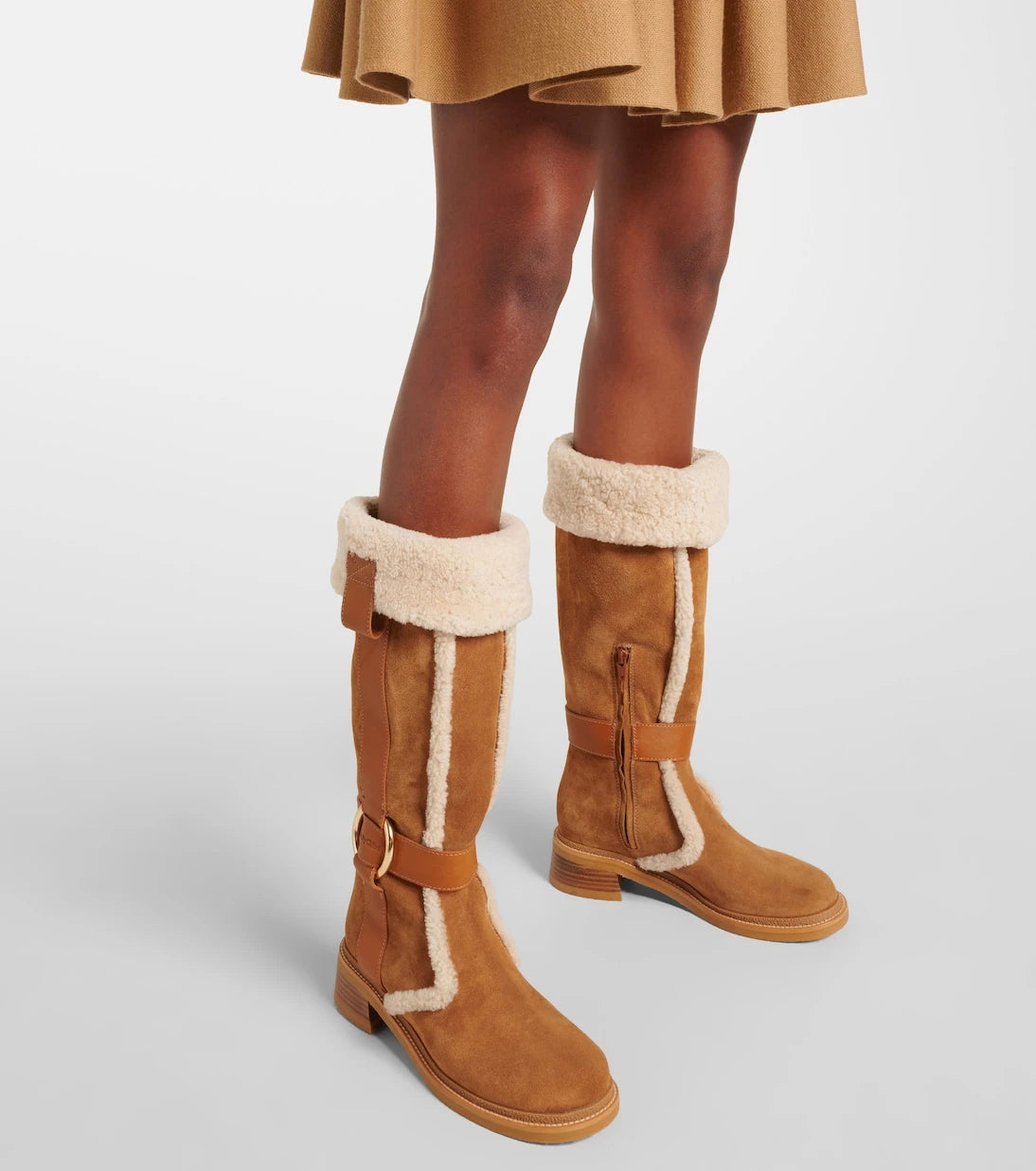 See By Chloé - New Ring suede and shearling knee-high boots