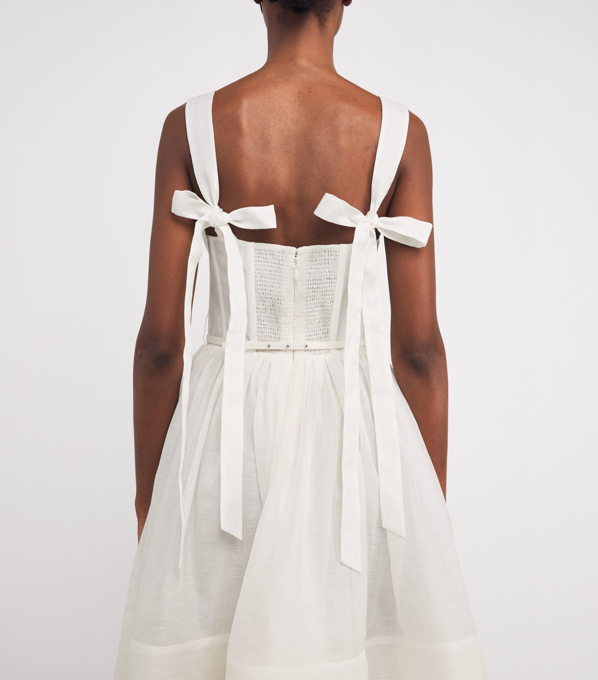 Ivory Linen-Silk Corset Midi Dress