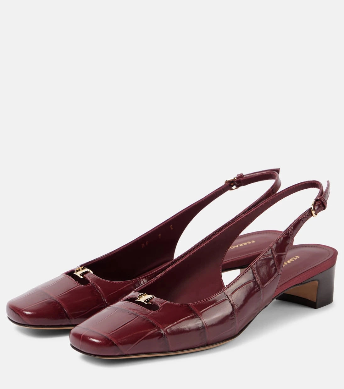 Ferragamo - Croc-effect leather slingback pumps