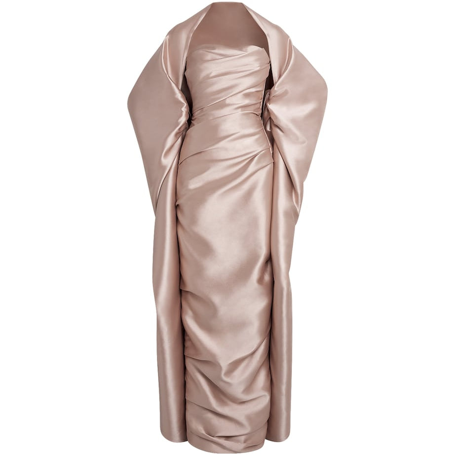 Marmar Halim Pink Draped Mikado Gown