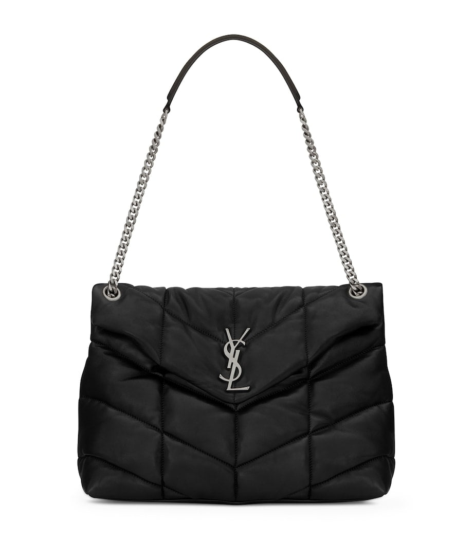 Saint Laurent Black Medium Loulou Puffer Matelassé Shoulder Bag