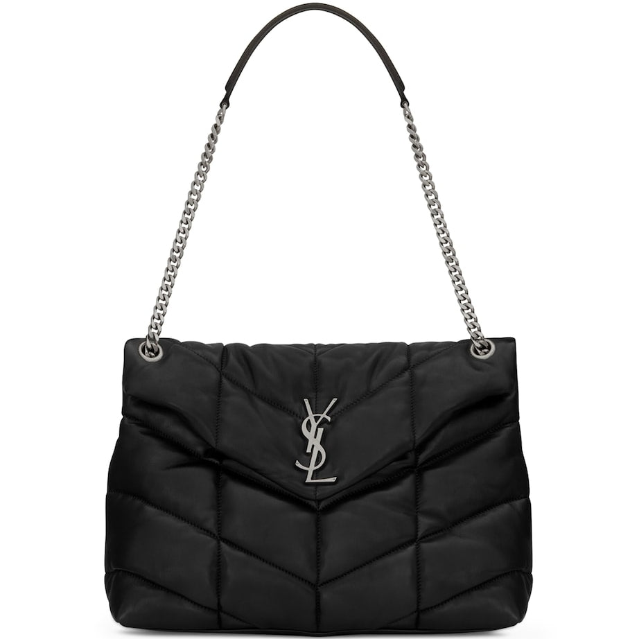 Saint Laurent Black Medium Loulou Puffer Matelassé Shoulder Bag
