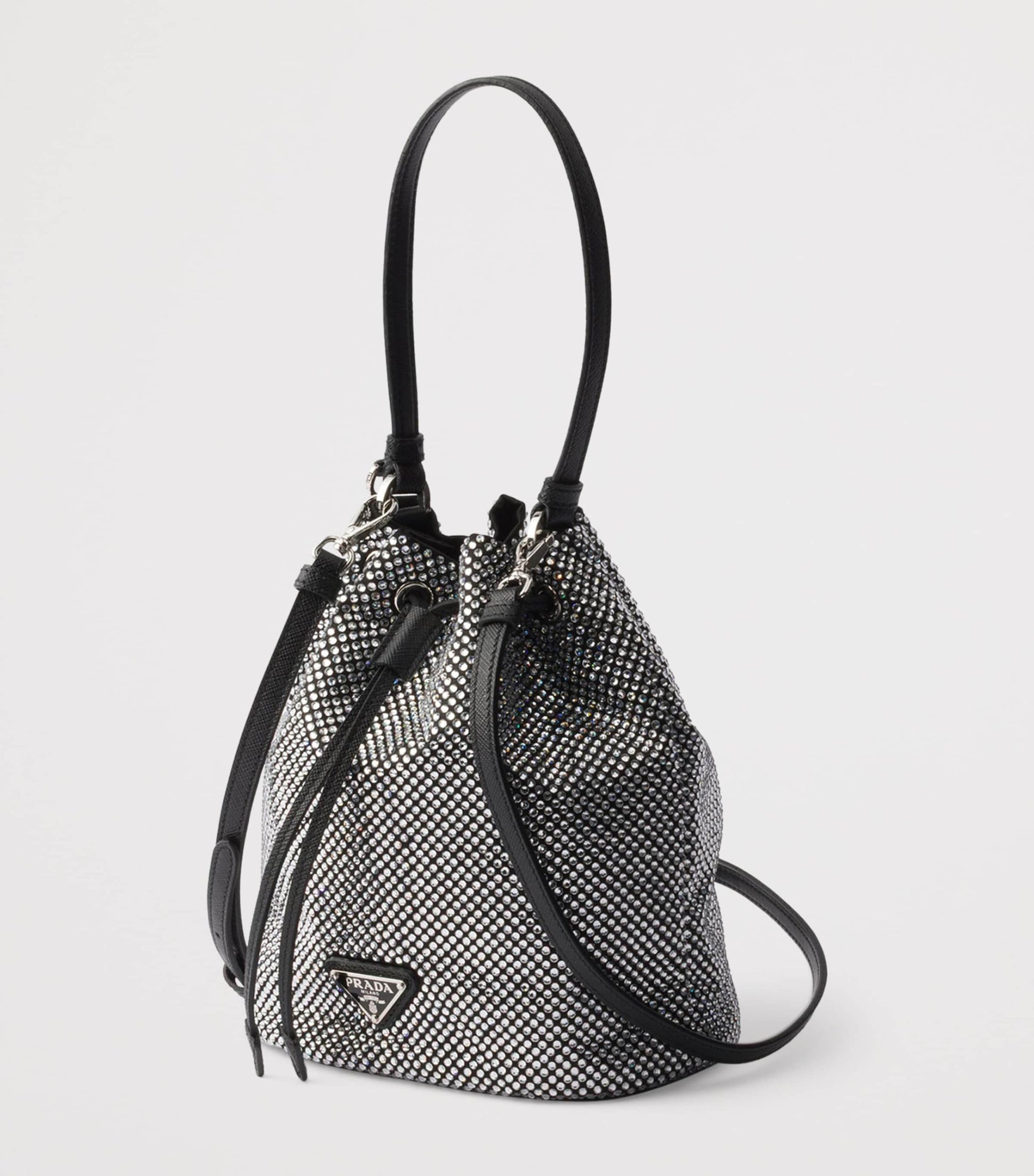 Prada Metallic Mini Crystal-Embellished Bucket Bag