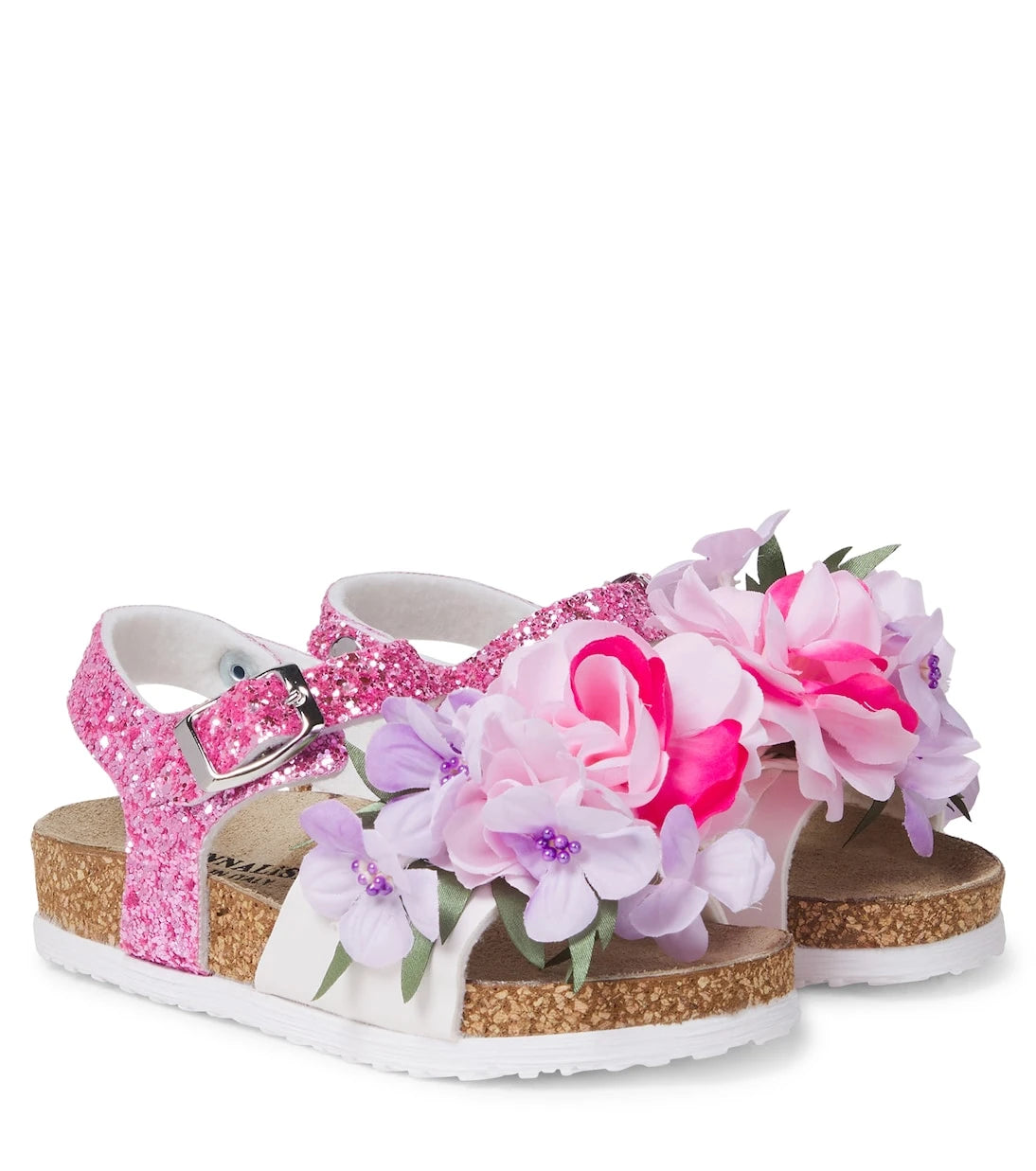 Monnalisa - Floral-appliqué glitter sandals