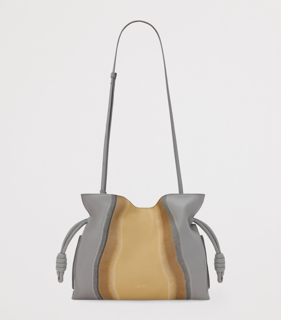 LOEWE Grey Leather Stripe Flamenco Clutch Bag