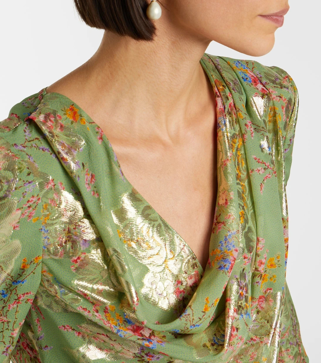 Valentino - Draped fil coupé silk-blend lamé blouse