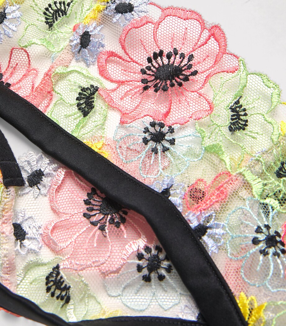 Floral-Embroidered Azalea Thong 0100 BLACK