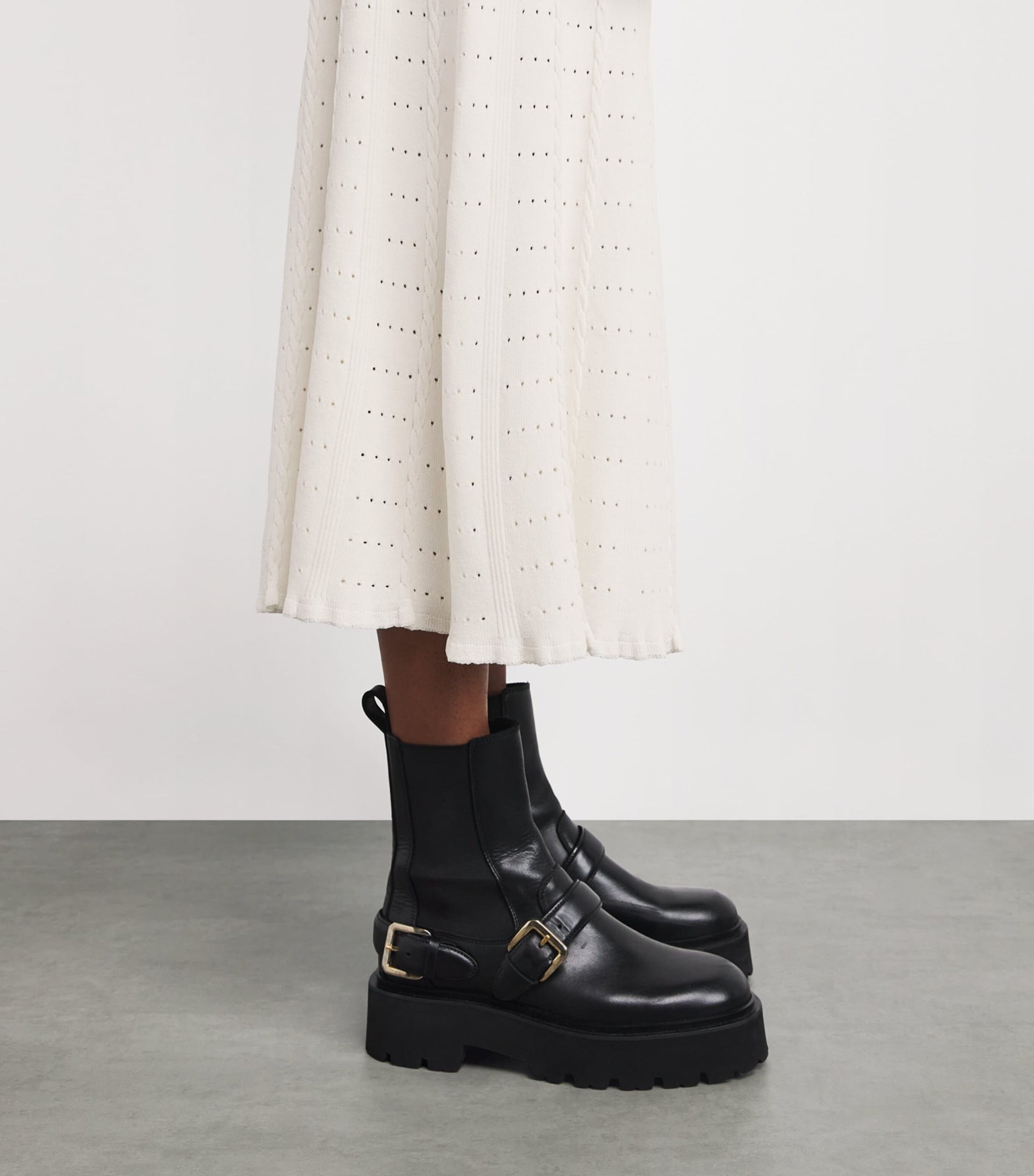 Sandro Paris Beige Pointelle-Knit Midi Skirt