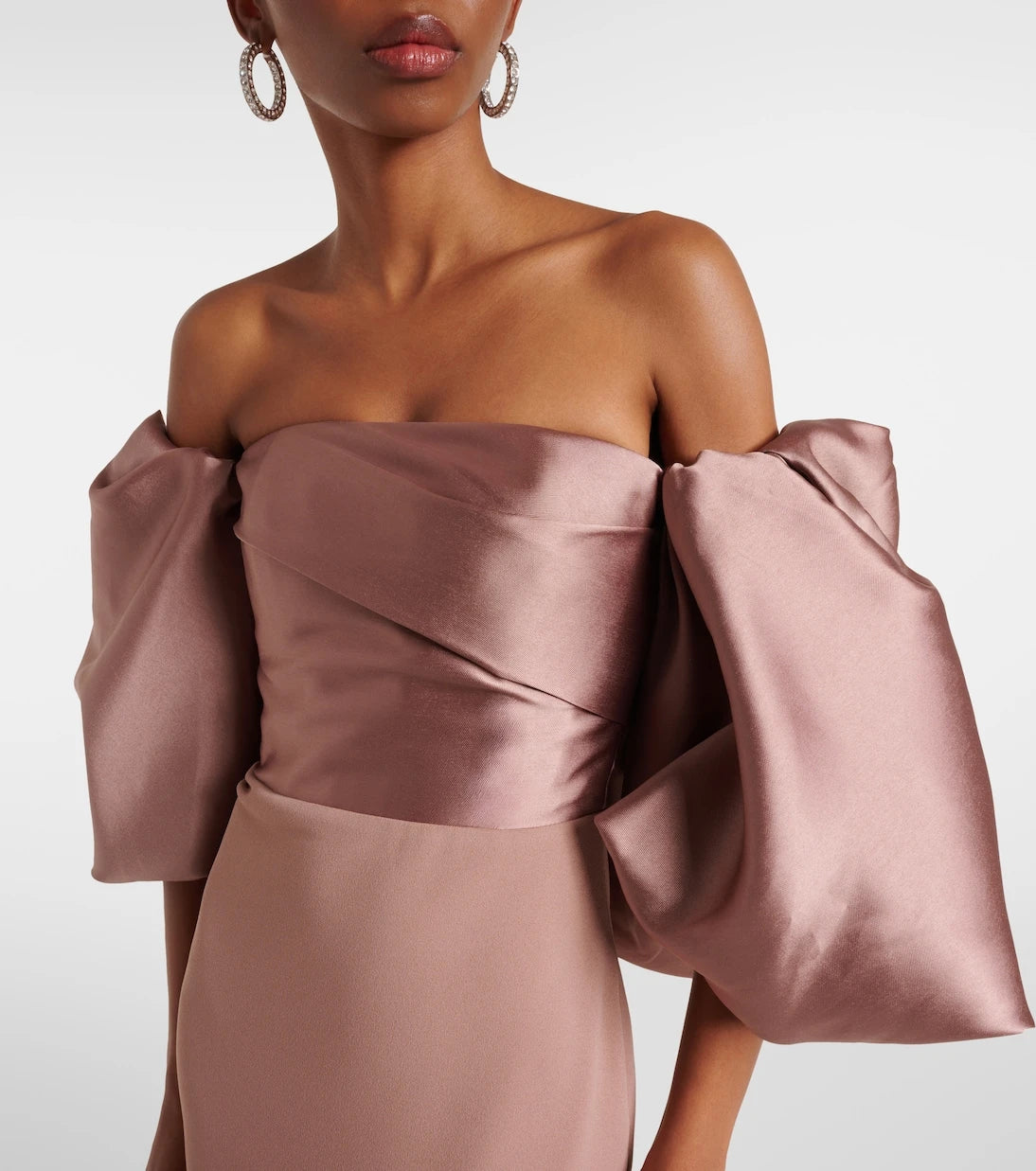 Solace London - Floris satin-trimmed off-shoulder gown