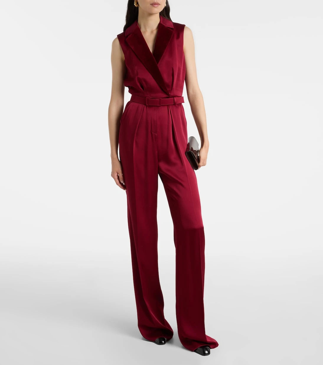 Max Mara - Scalata velvet-trimmed satin jumpsuit