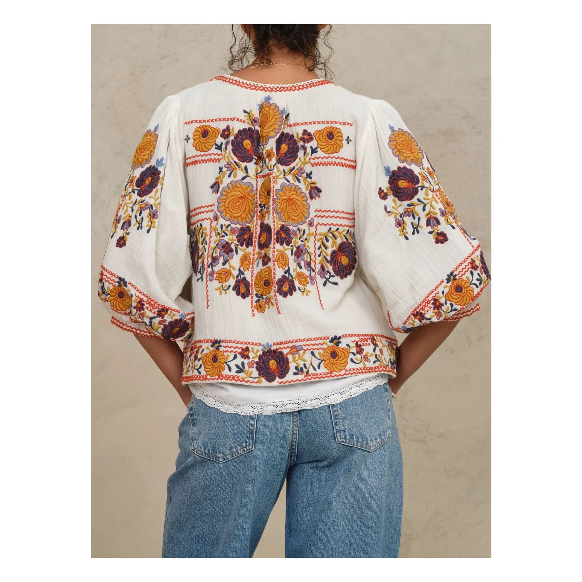 M.A.B.E. - Greta Cotton Embroidered Jacket | Orange