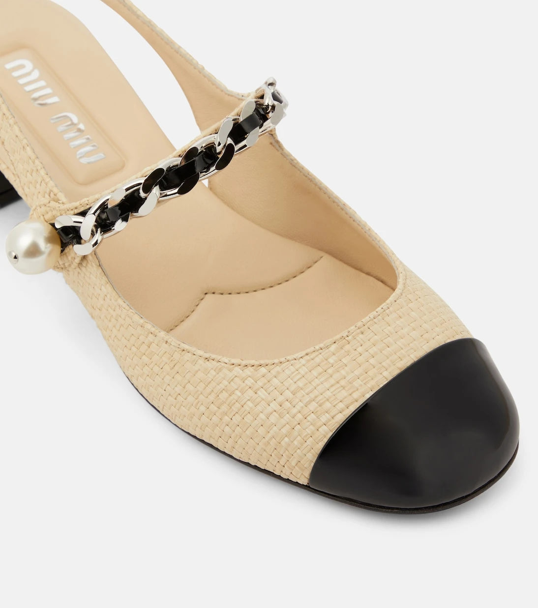Miu Miu - Leather-trimmed raffia slingback pumps