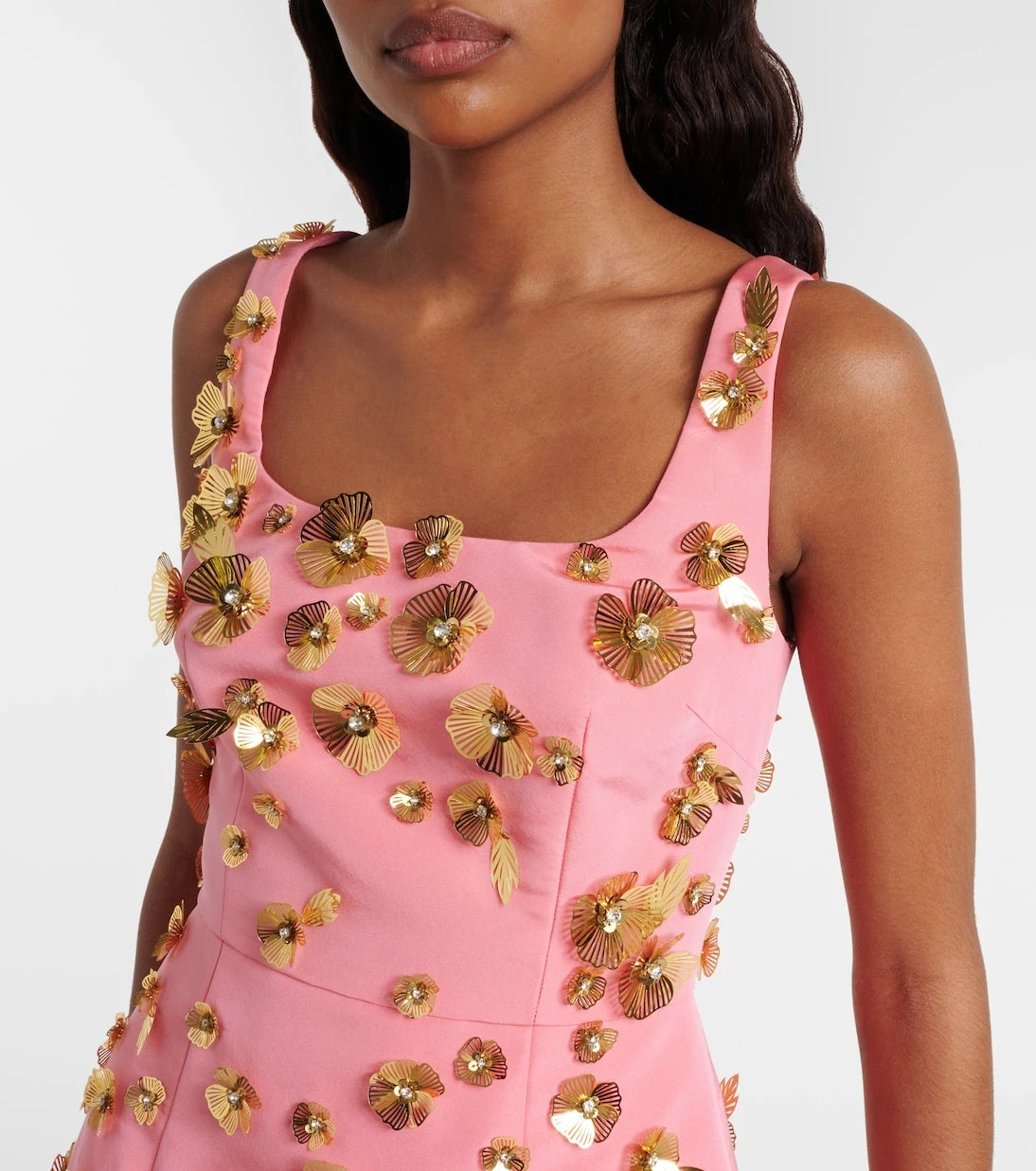 Carolina Herrera - Floral-appliqué silk faille minidress
