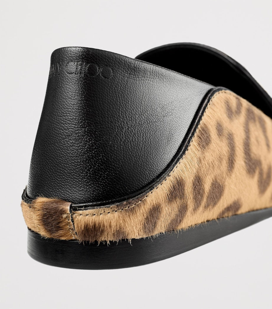 Jimmy Choo Neutral Eliot Calf Leather Leopard Print Slippers