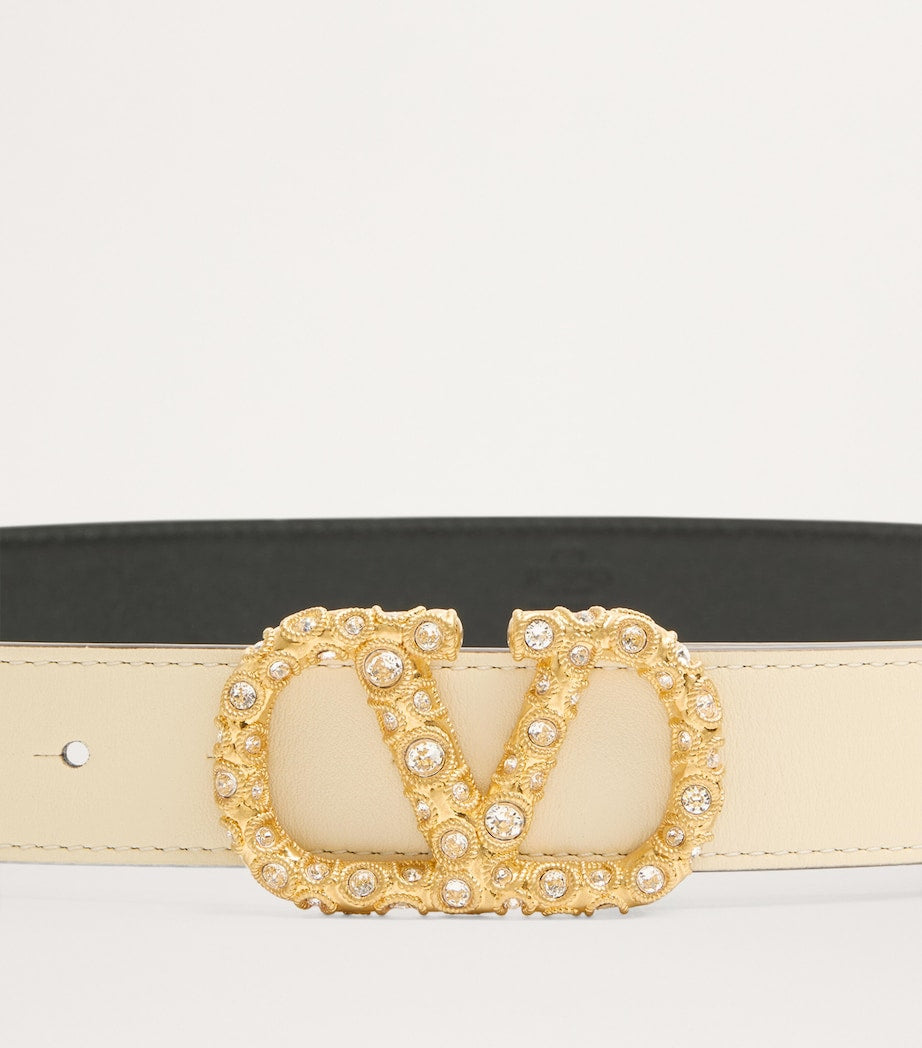 Valentino Garavani Ivory Leather VLogo Signature Belt