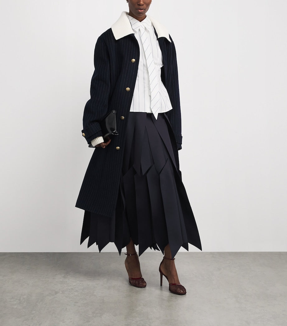 A.W.A.K.E. Mode Navy Ruffled Midi Skirt