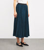 Blue Rhinestone Pleated Midi Skirt