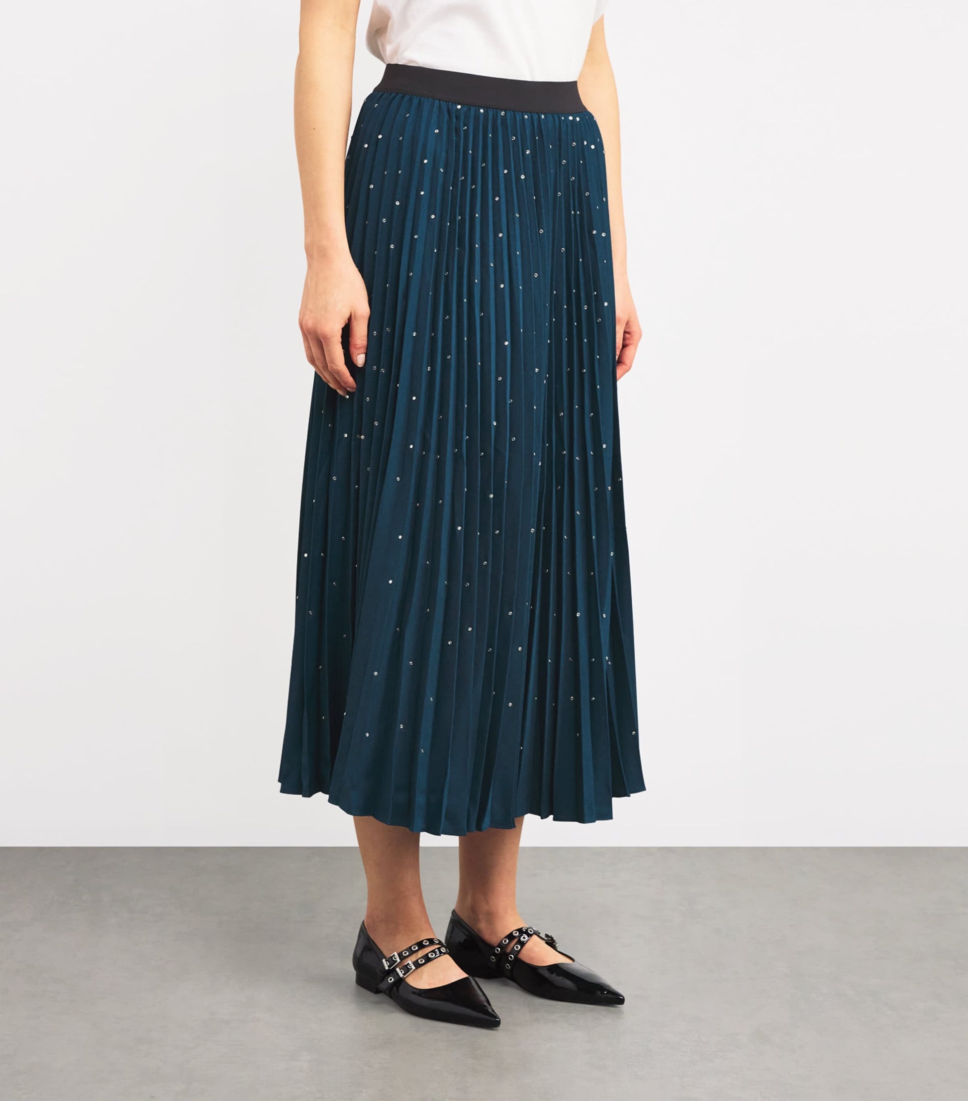Maje Blue Rhinestone Pleated Midi Skirt