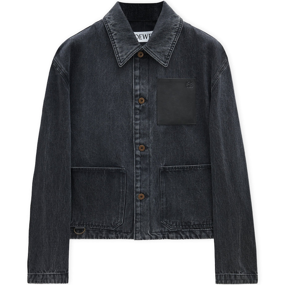 LOEWE Black Leather-Trim Denim Jacket