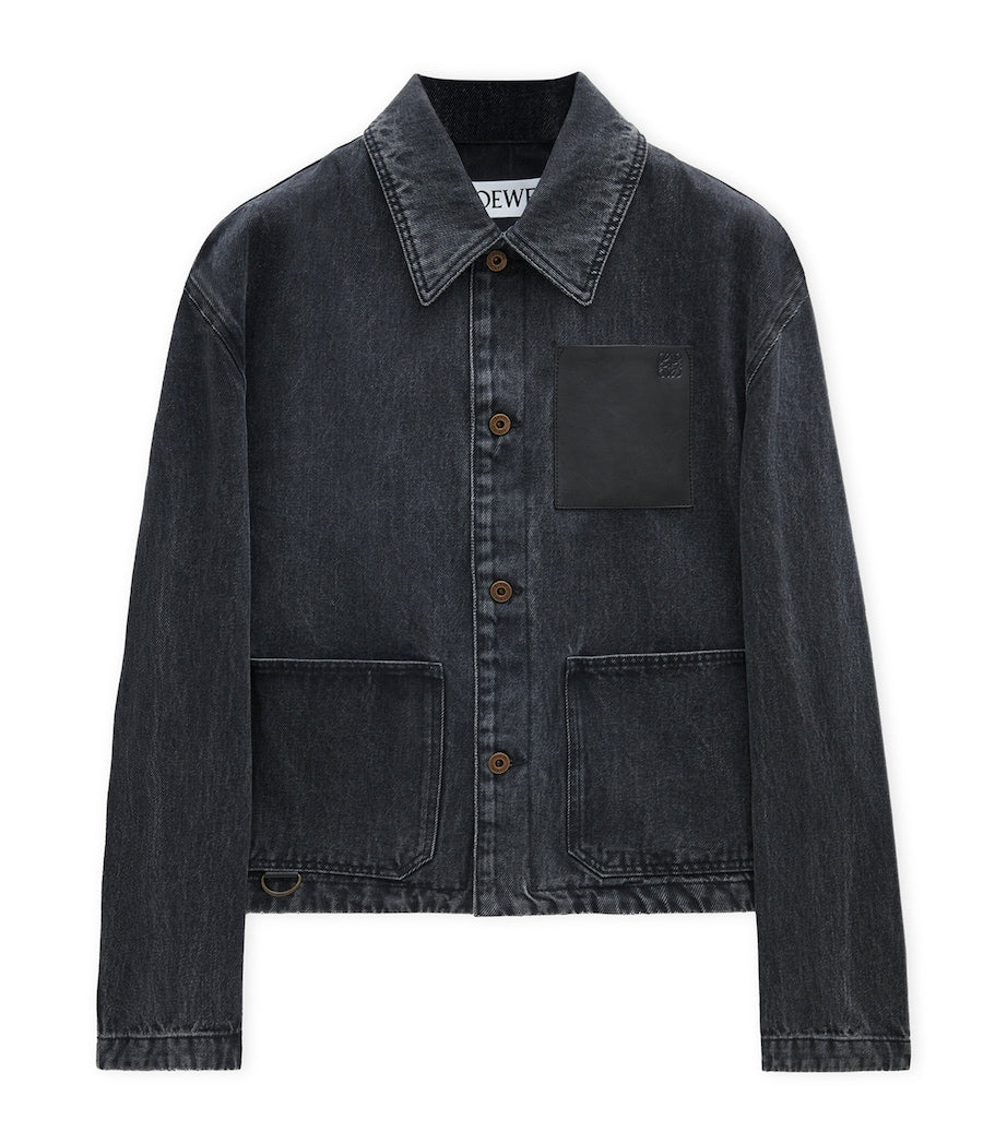 LOEWE Black Leather-Trim Denim Jacket