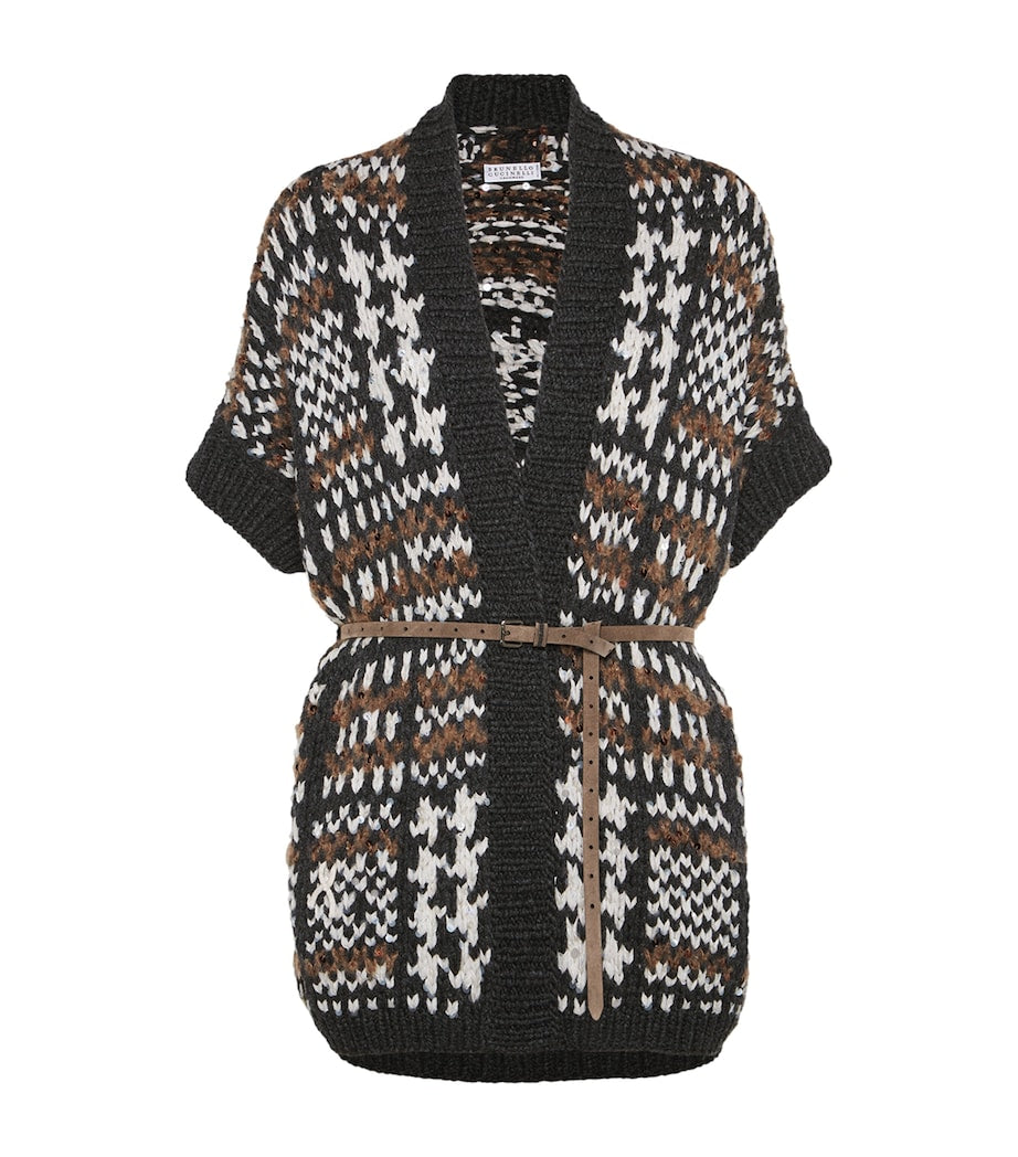 Brunello Cucinelli Black Cashmere Belted Opera Cardigan