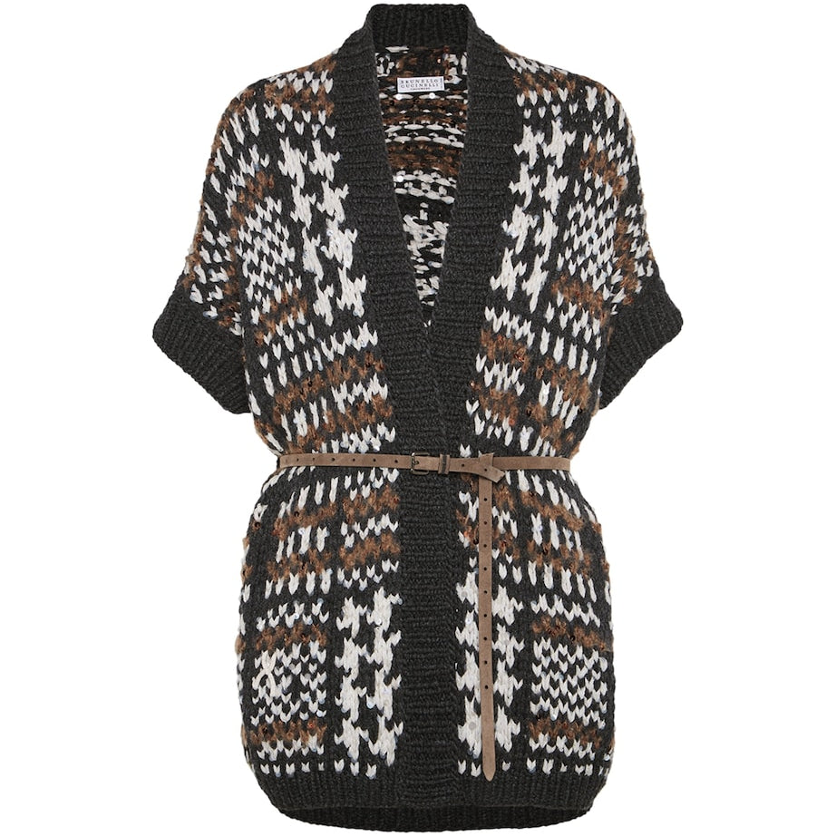 Brunello Cucinelli Black Cashmere Belted Opera Cardigan