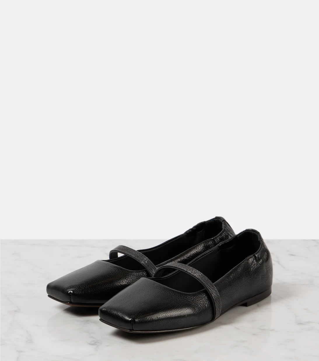Brunello Cucinelli - Monili leather Mary Jane flats