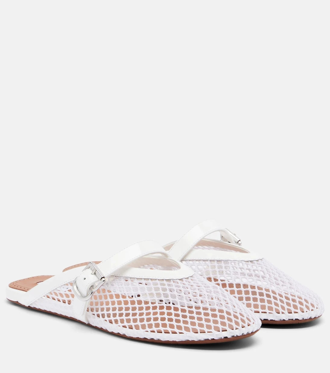 Alaïa - Fishnet leather-trimmed slip-on mules