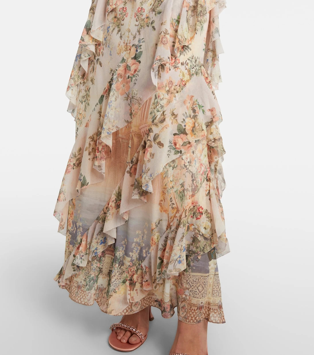 Camilla - Embellished floral ruffled silk maxi dress