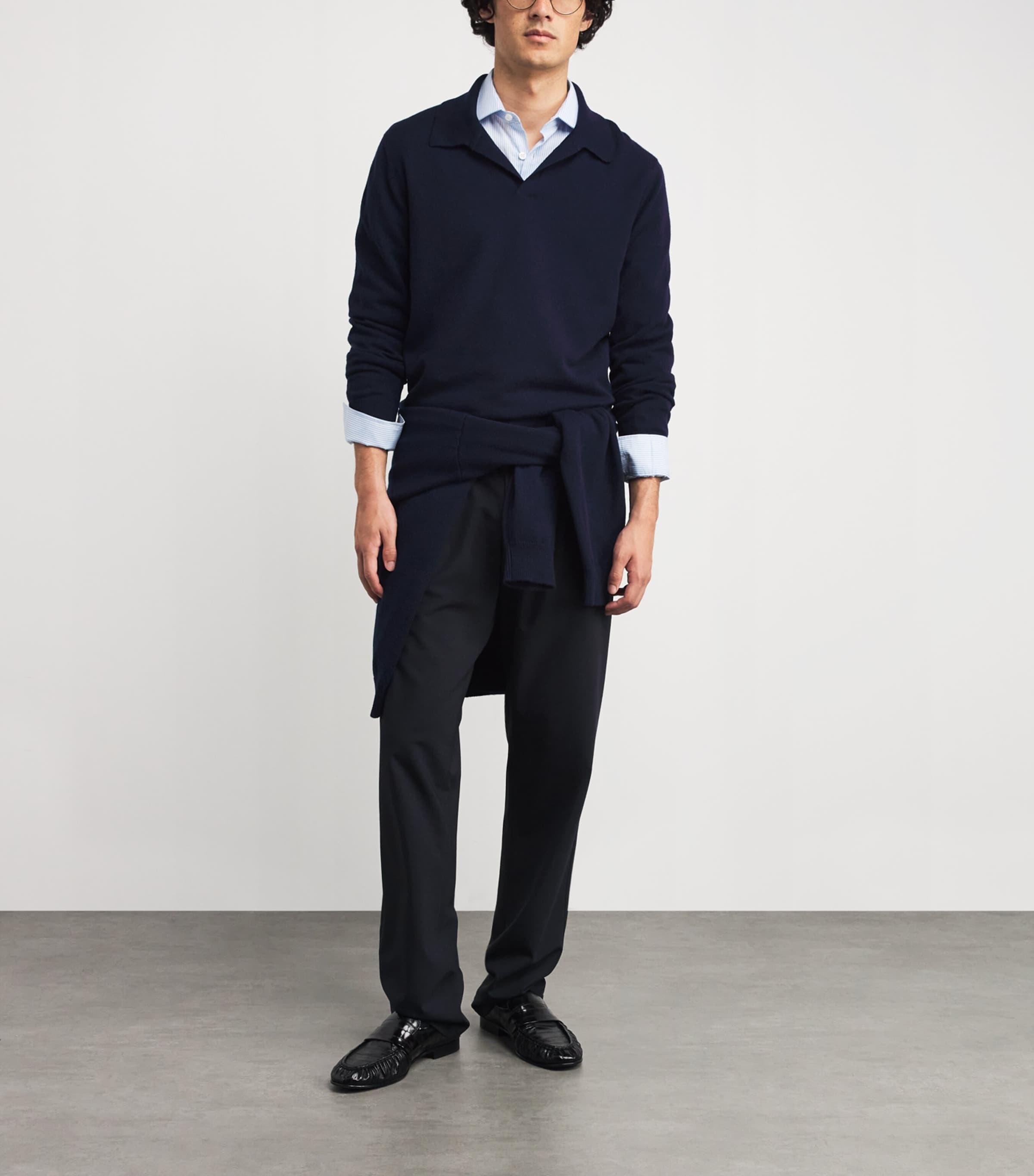 Navy Cashmere Polo Sweater