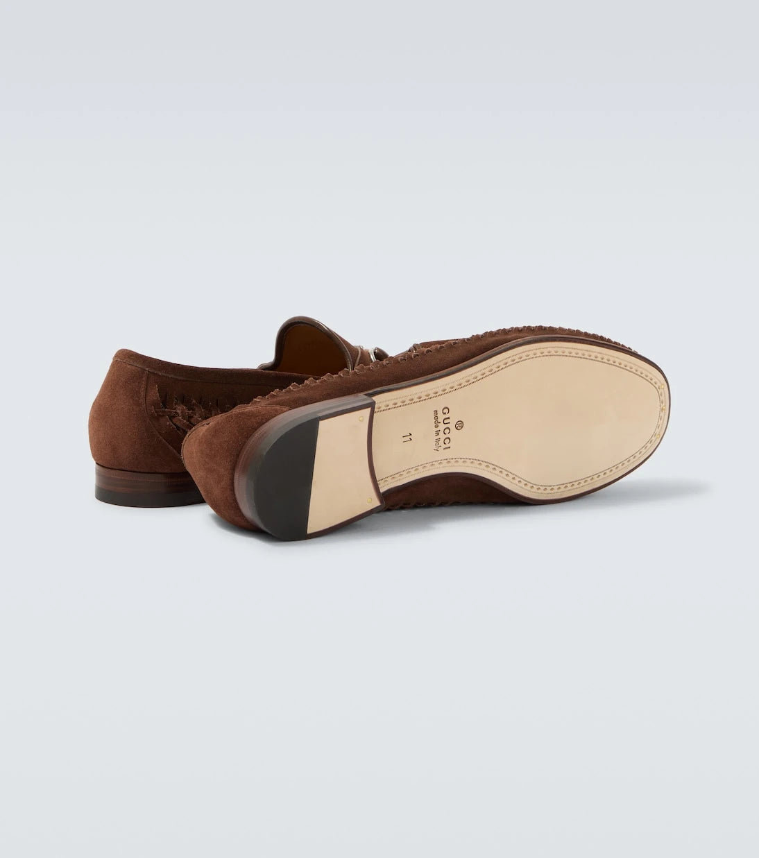 Gucci - Bamboo Horsebit woven suede loafers